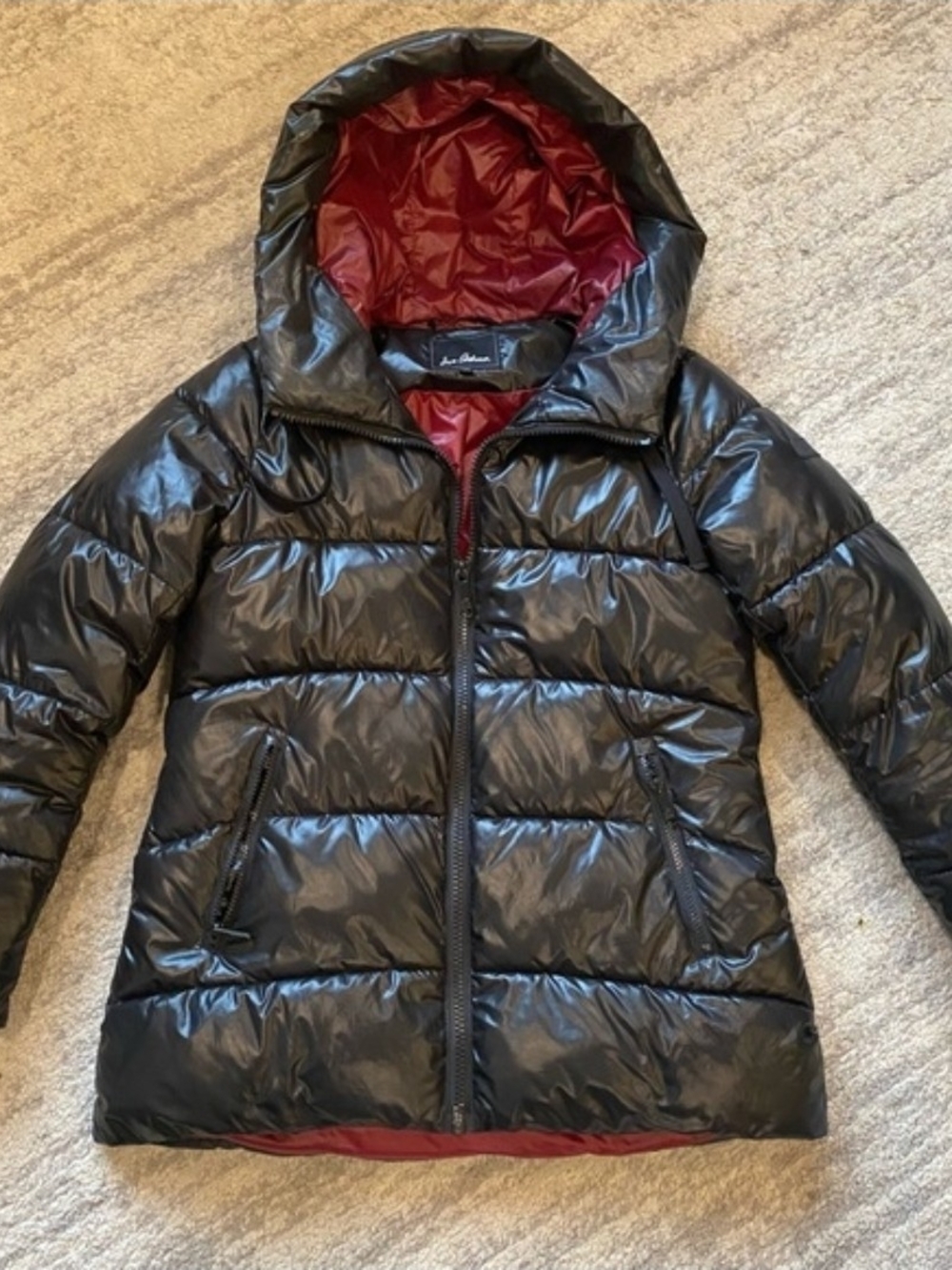 Women’s Quilted Hooded Puffer Jacket - Black with MAROON Lining